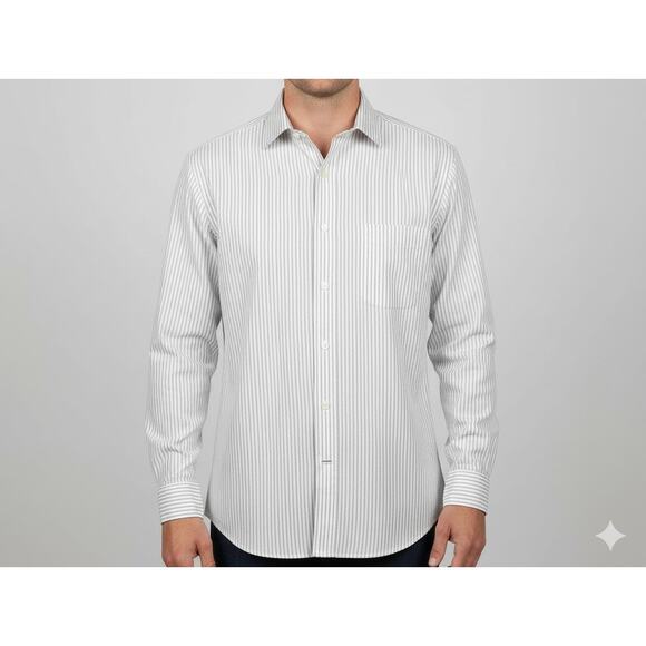 Jos. A. Bank Mens Shirt 17/35 Tailored Fit White Gray Strip L/S - Picture 1 of 10